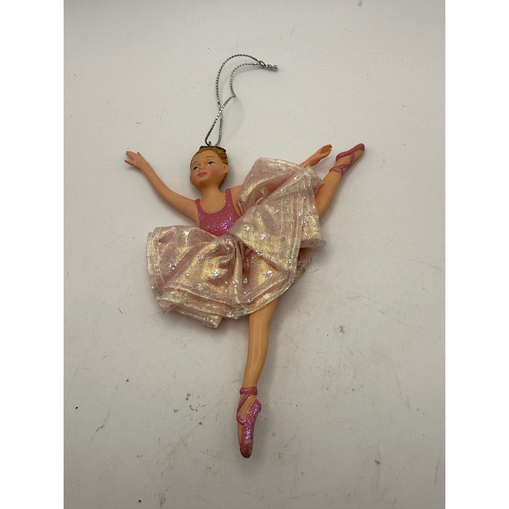 Kurt Adler Pink Ballerina Christmas Ornament Fabric Tutu Glitter Pointe‎ Shoes